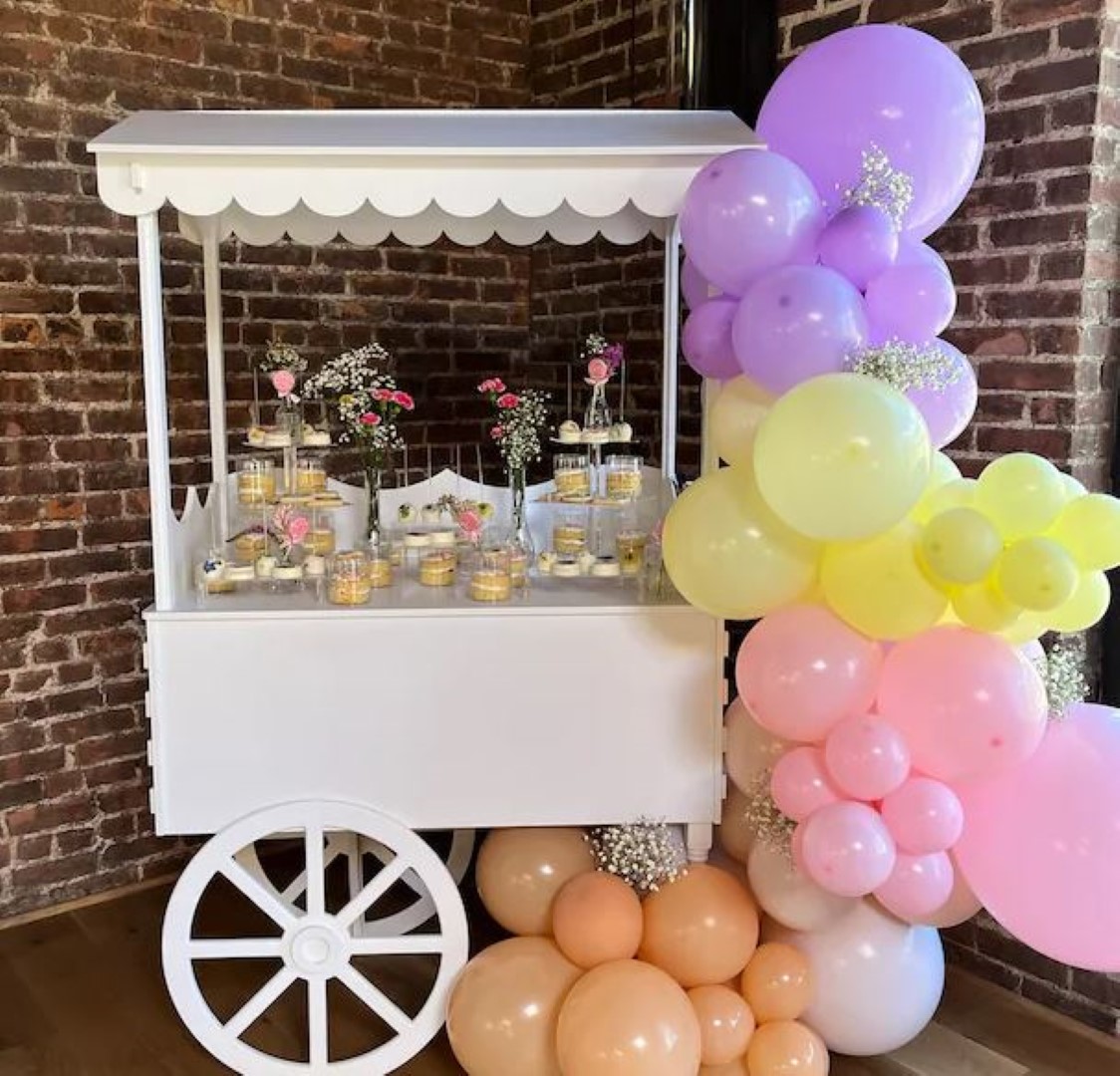 Elegant White Snack or Candy Cart Rental - Twinkle Tales Sleepover ...